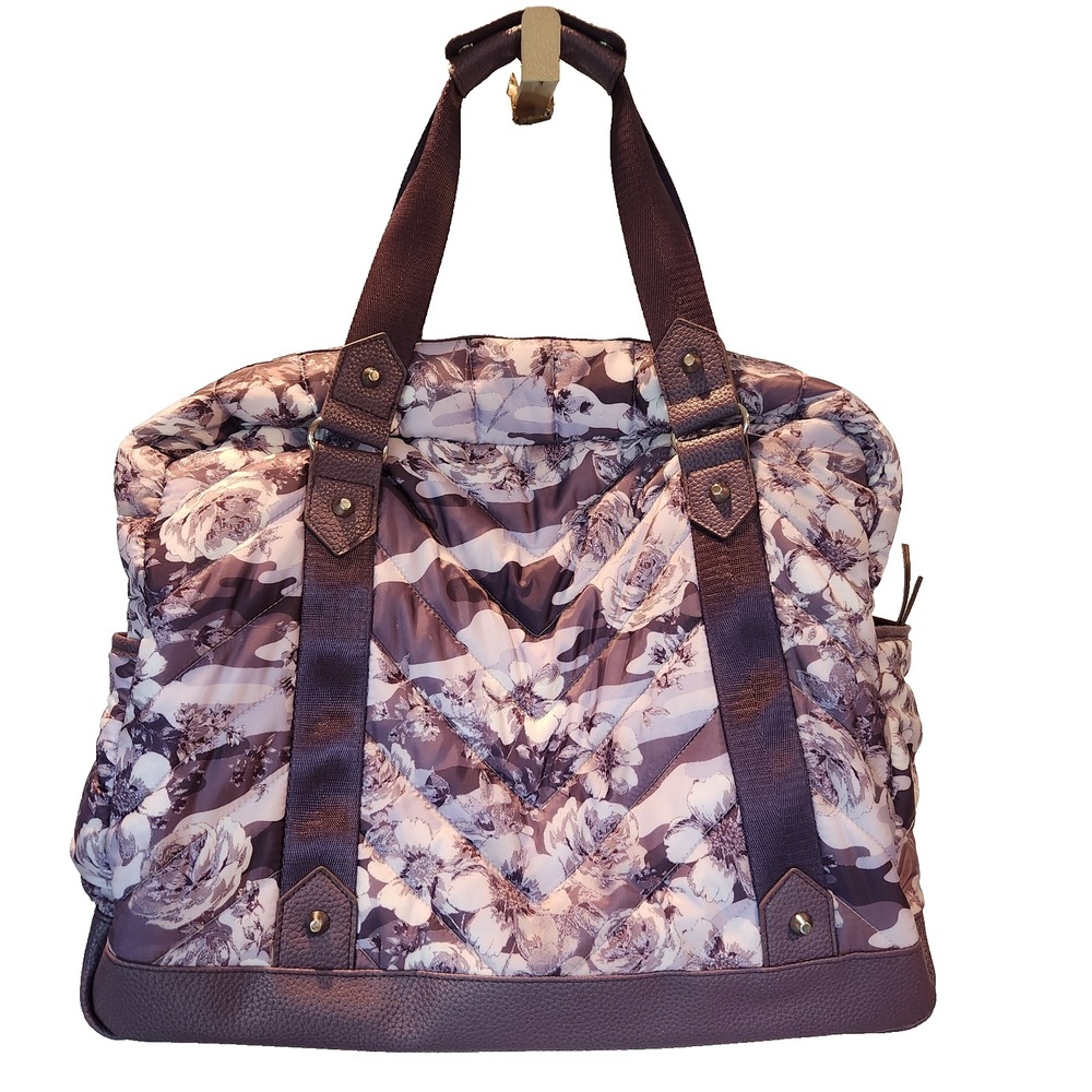 Cynthia Rowley Large Quilted Purple Lavender Floral Camo Weekender Diaper Bag - Picture 2 of 16